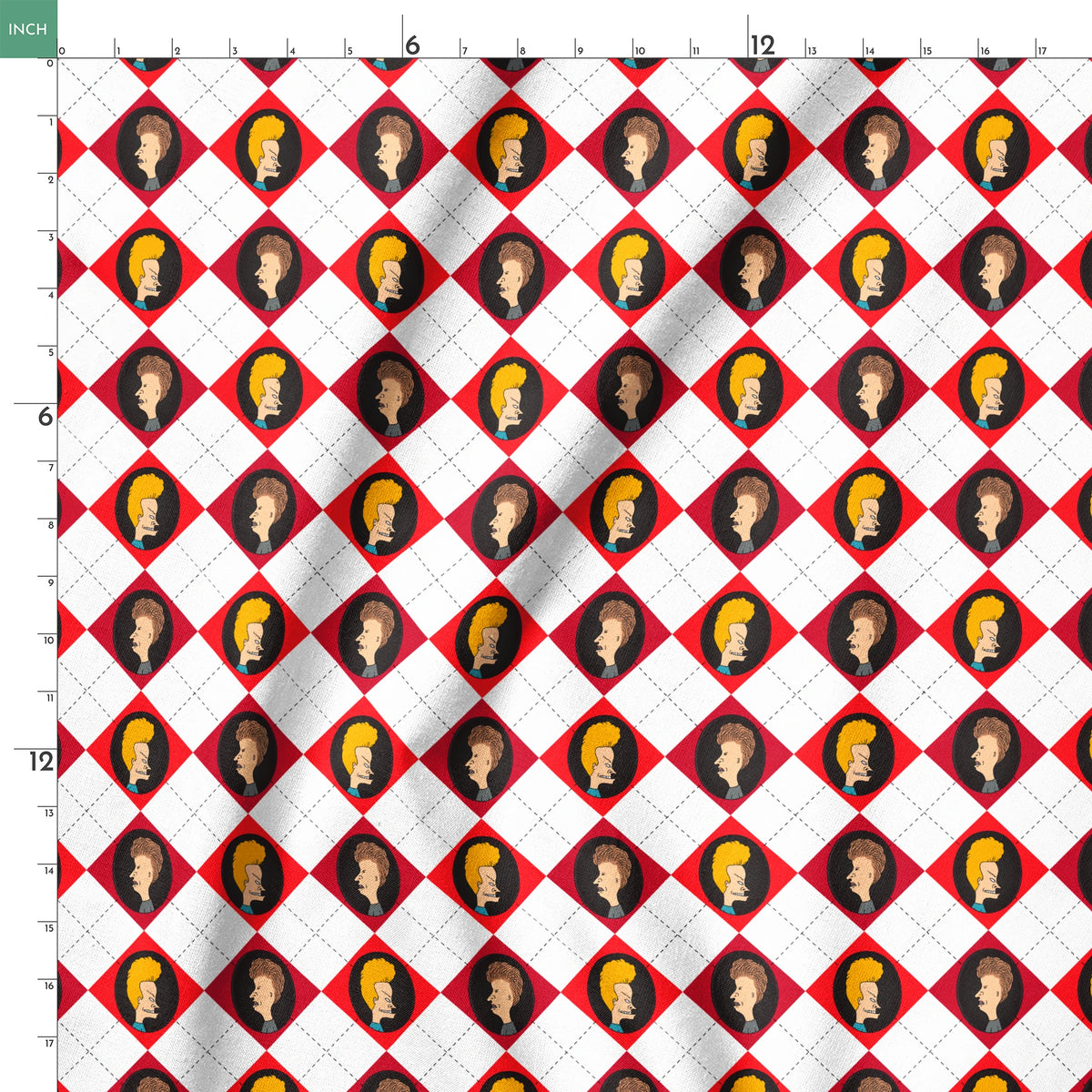 Paramount Beavis and Butt-Head Argyle on Red Fabric
