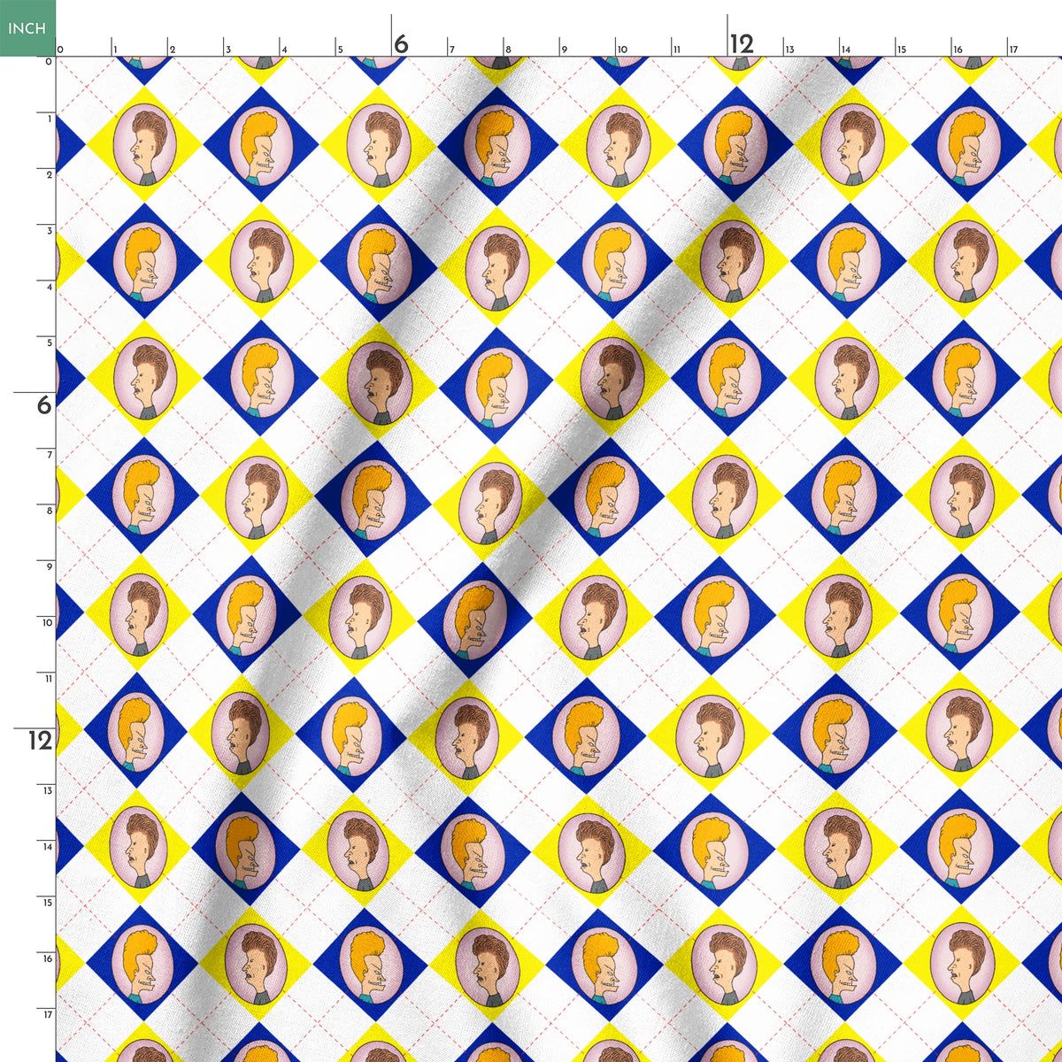 Paramount Beavis and Butt-Head Argyle on Blue and Yellow Fabric