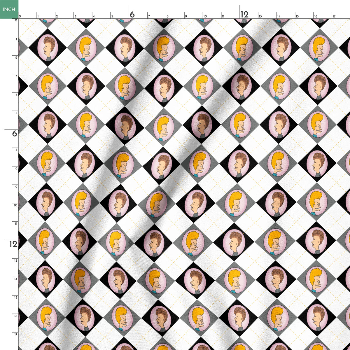Paramount Beavis and Butt-Head Argyle on Black Fabric