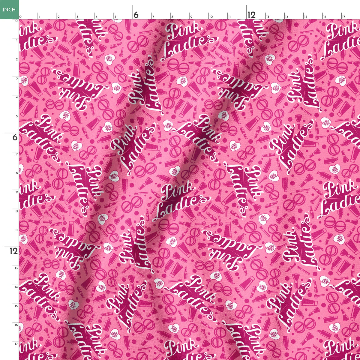 Paramount Grease Pink Ladies Makeup Toss on Pink Fabric