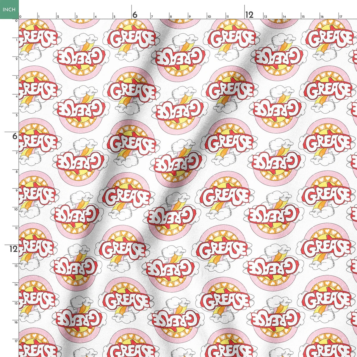 Paramount Grease Retro Rainbow on White Fabric