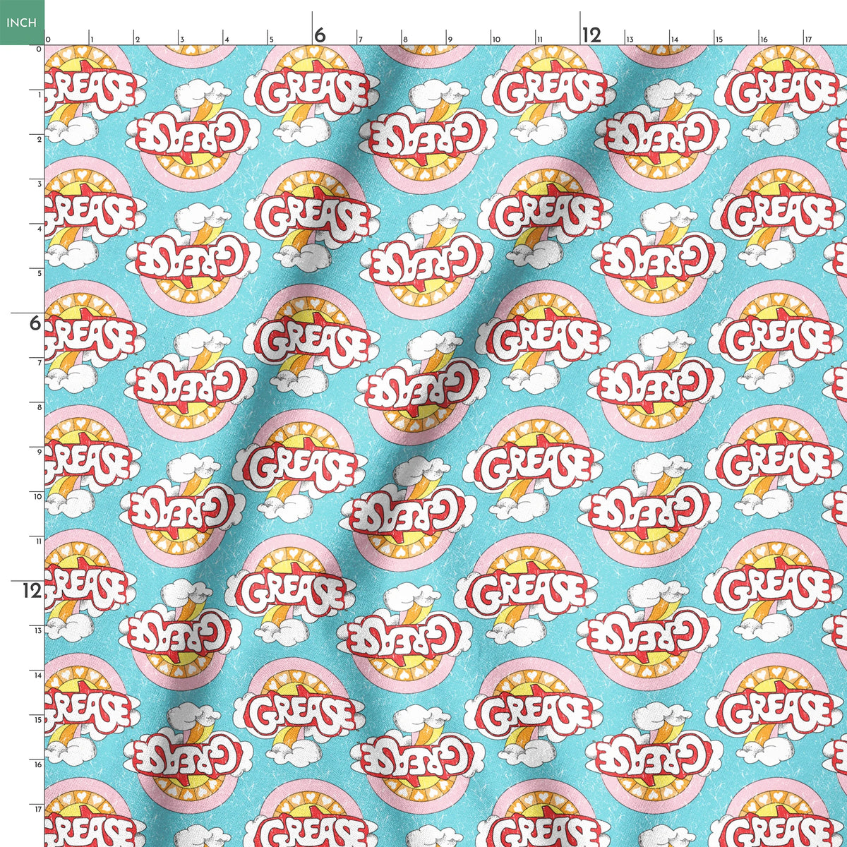 Paramount Grease Retro Rainbow on Blue Fabric
