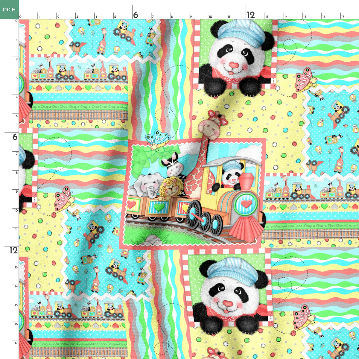 Vicki Schreiner BaZooples Panda Train Patchwork Fabric