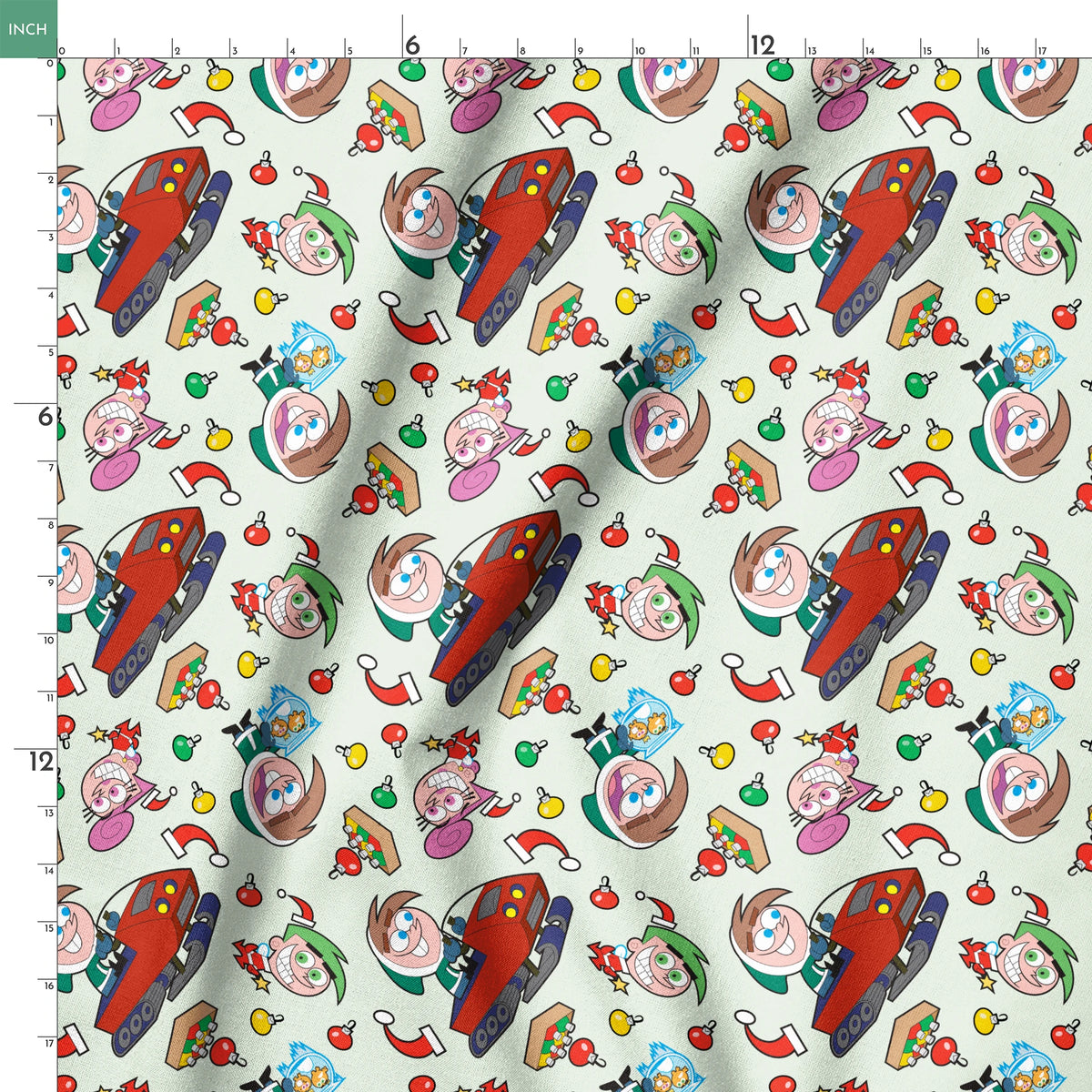Paramount Fairly OddParents Christmas Prep on Green Fabric