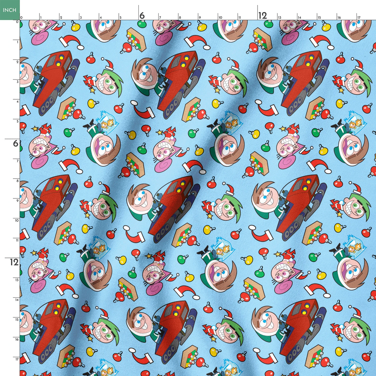 Paramount Fairly OddParents Christmas Prep on Blue Fabric