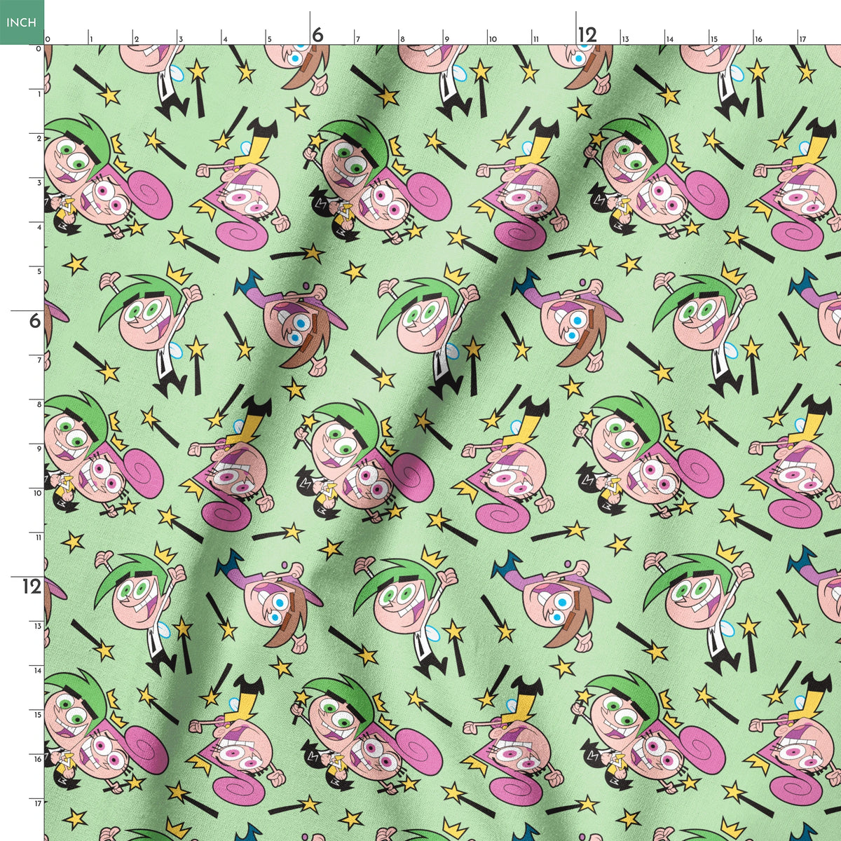 Paramount Fairly OddParents Fairy Friends on Green Fabric