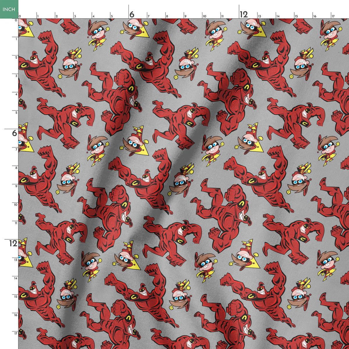 Paramount Fairly OddParents Crimson Chin and Cleft Toss on Gray Fabric