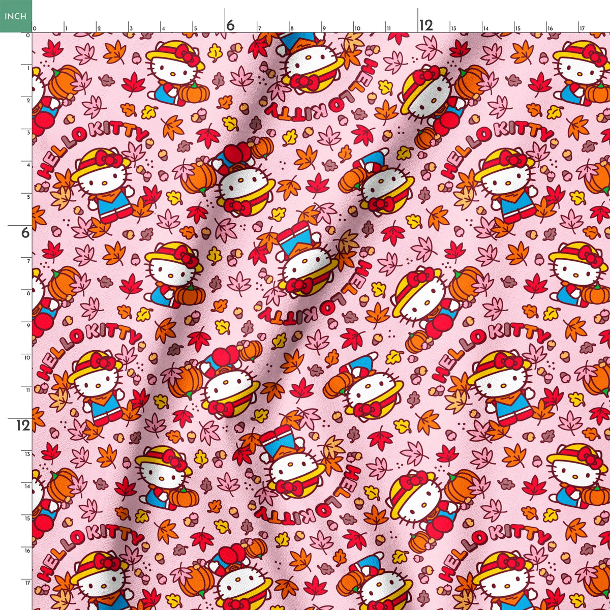 Hello Kitty® Autumn Leaves on Pink Fabric