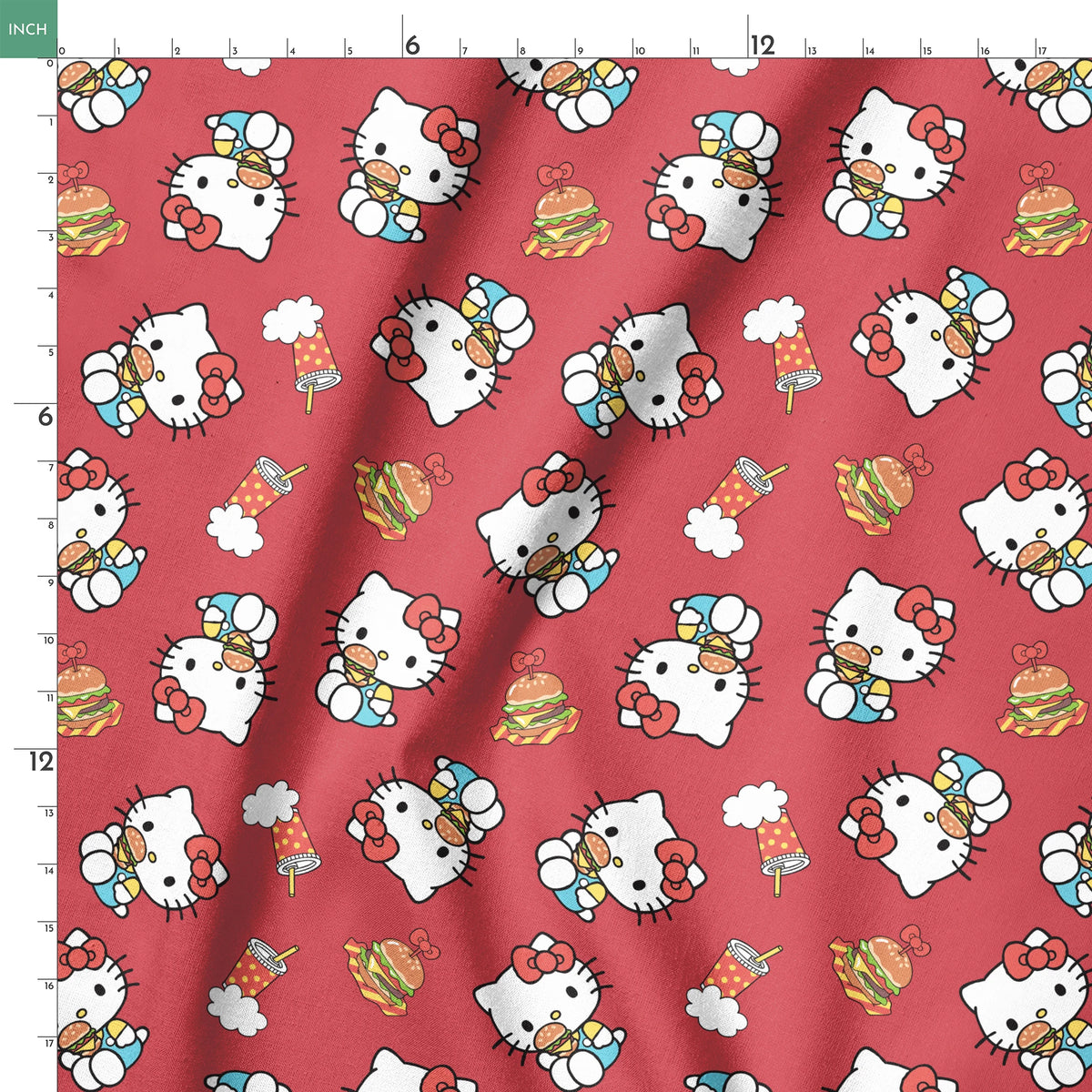 Hello Kitty® Burgers on Red Fabric