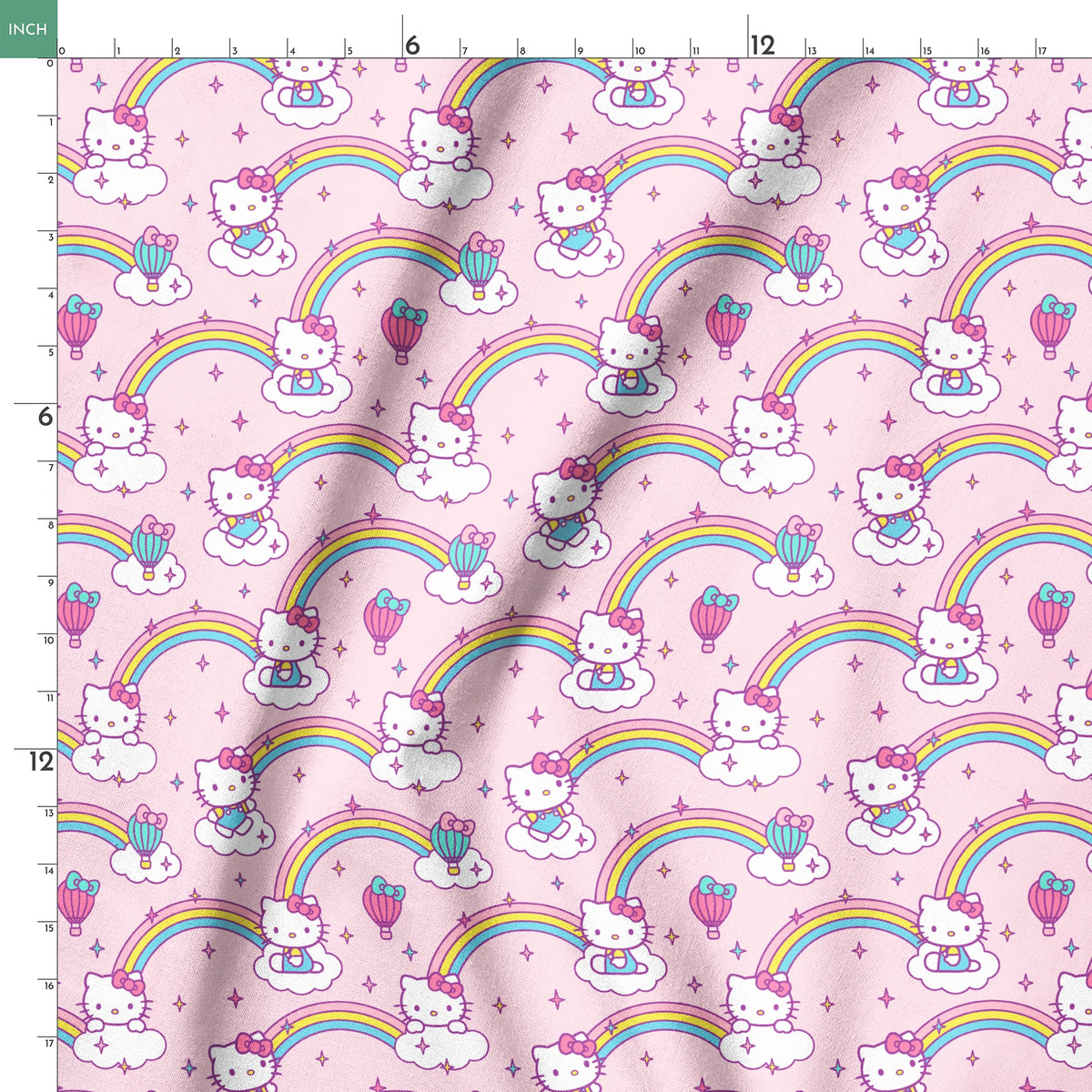 Hello Kitty® Rainbows & Clouds on Pink Fabric