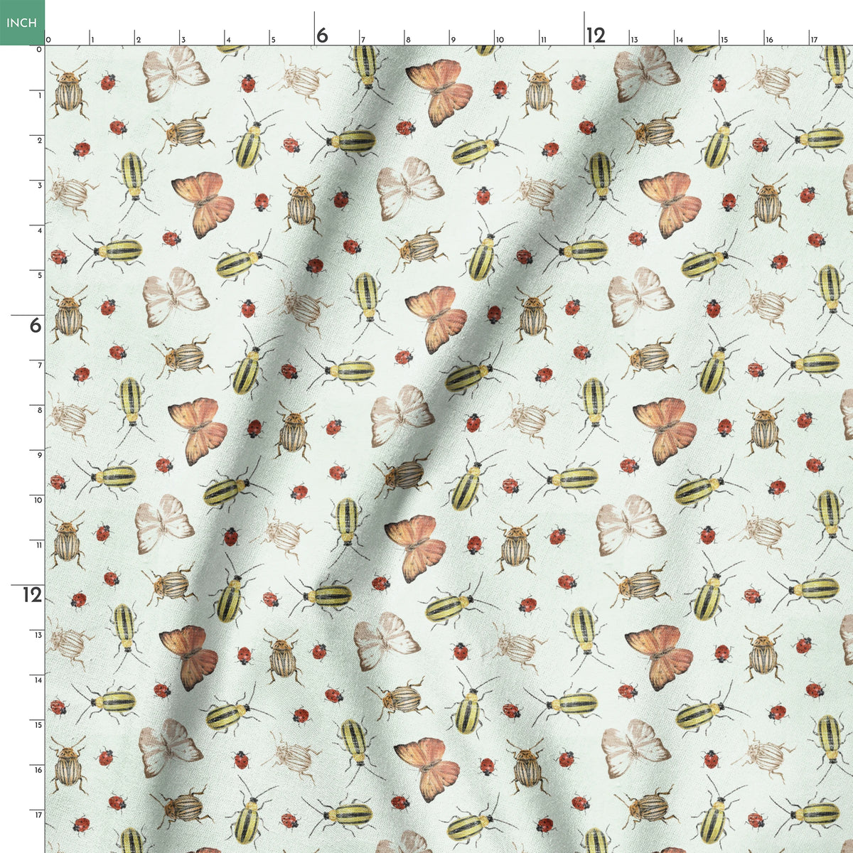 Danielle Murray Vintage Insect Toss on Green Fabric