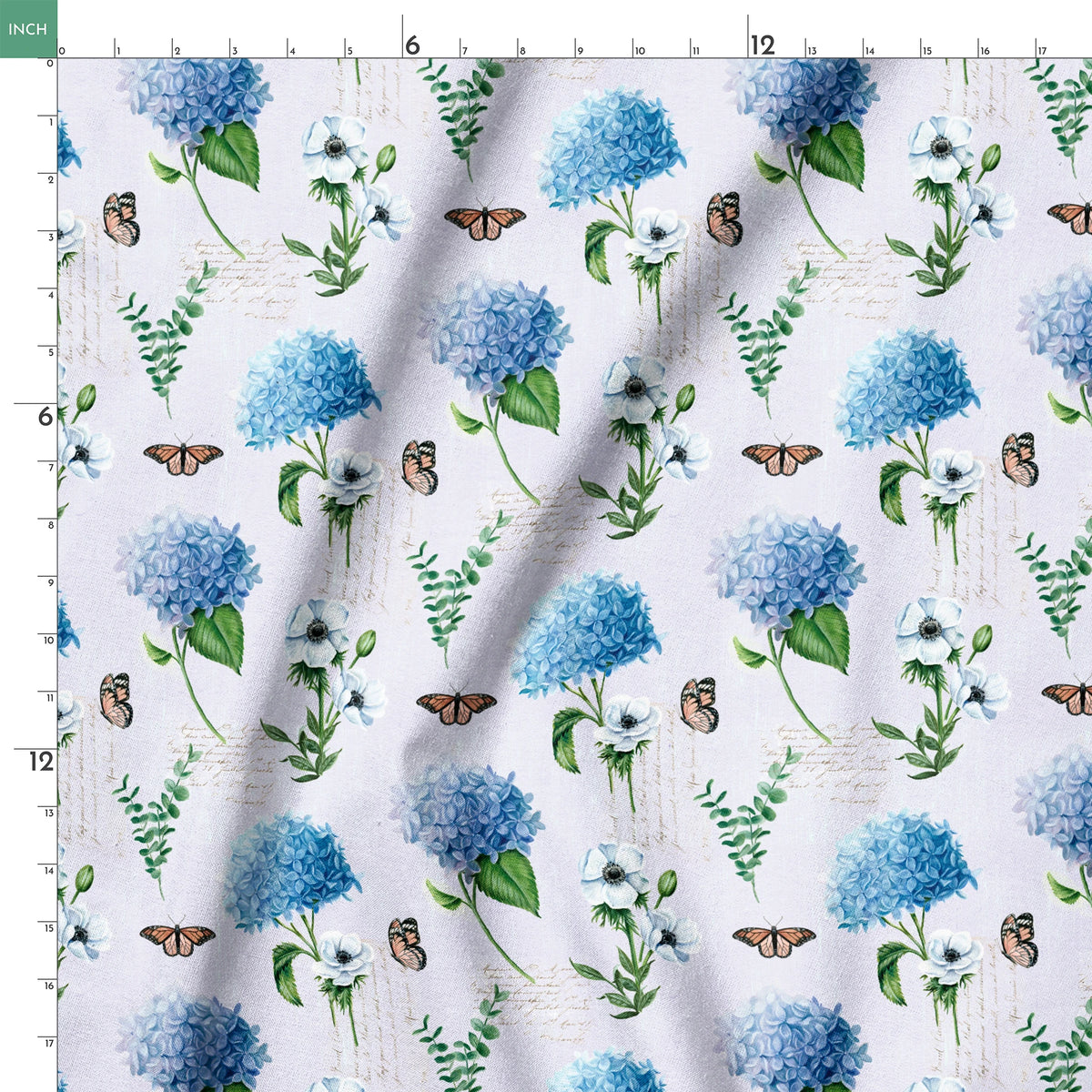 Danielle Murray Hydrangeas and Hummingbirds on Purple Fabric