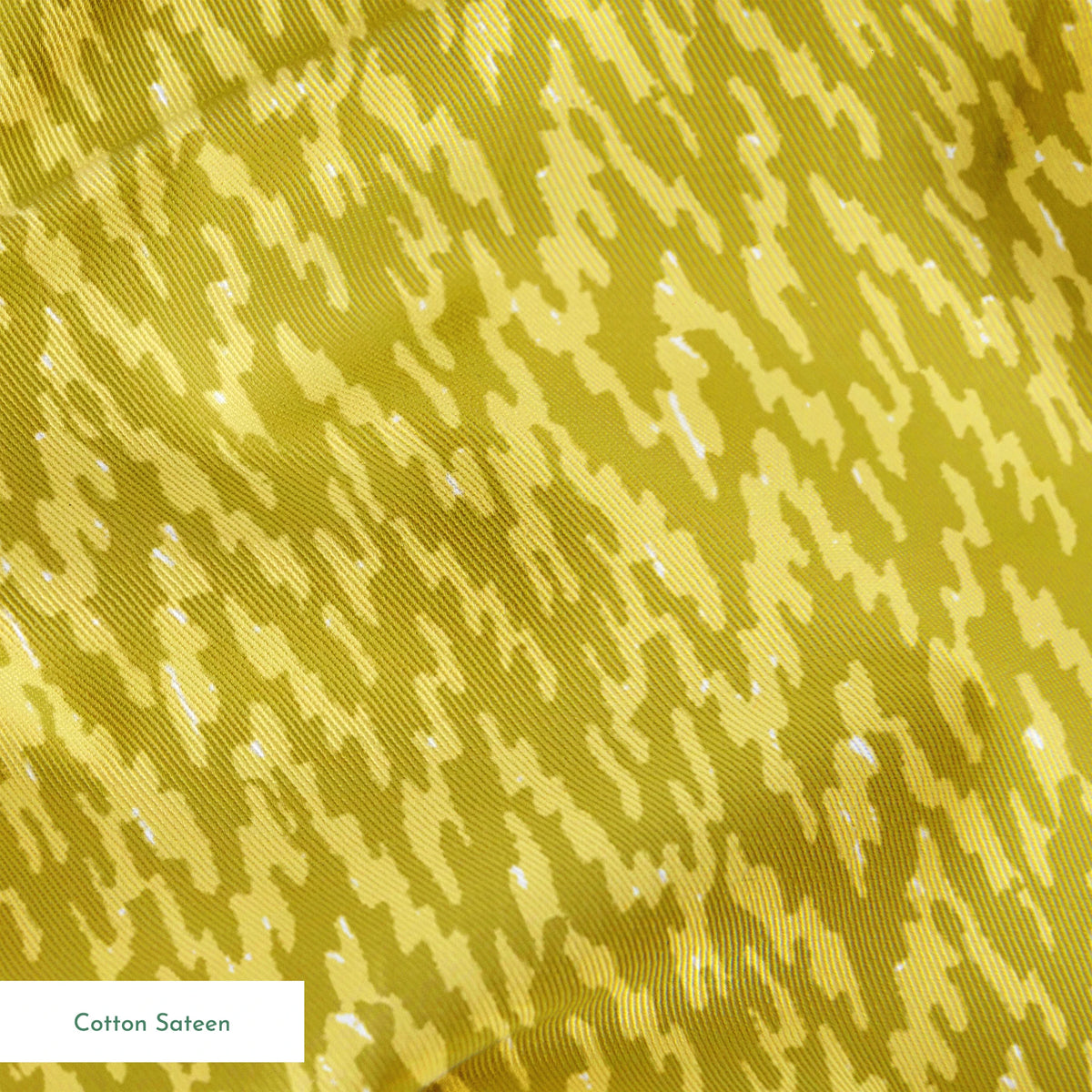Abstract olive green and pale yellow pattern with irregular vertical brushstroke-like shapes springs sateen texture