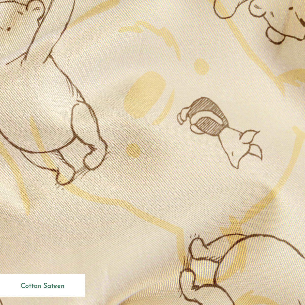 Sketched bear illustrations in various playful poses on a light beige background pattern springs sateen texture