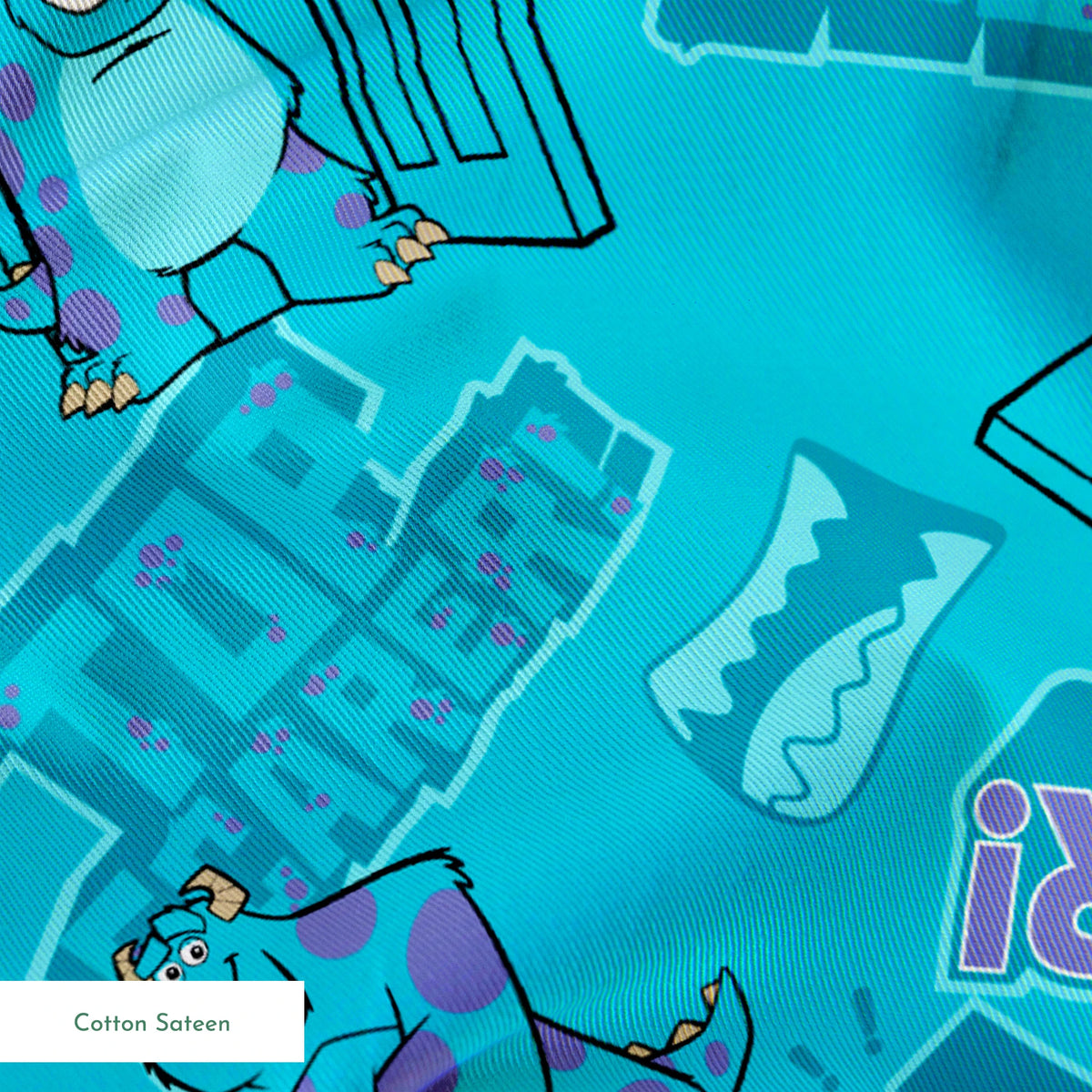 Monsters Inc's Sulley with "Roar" text and doorway motifs from movie springs sateen texture