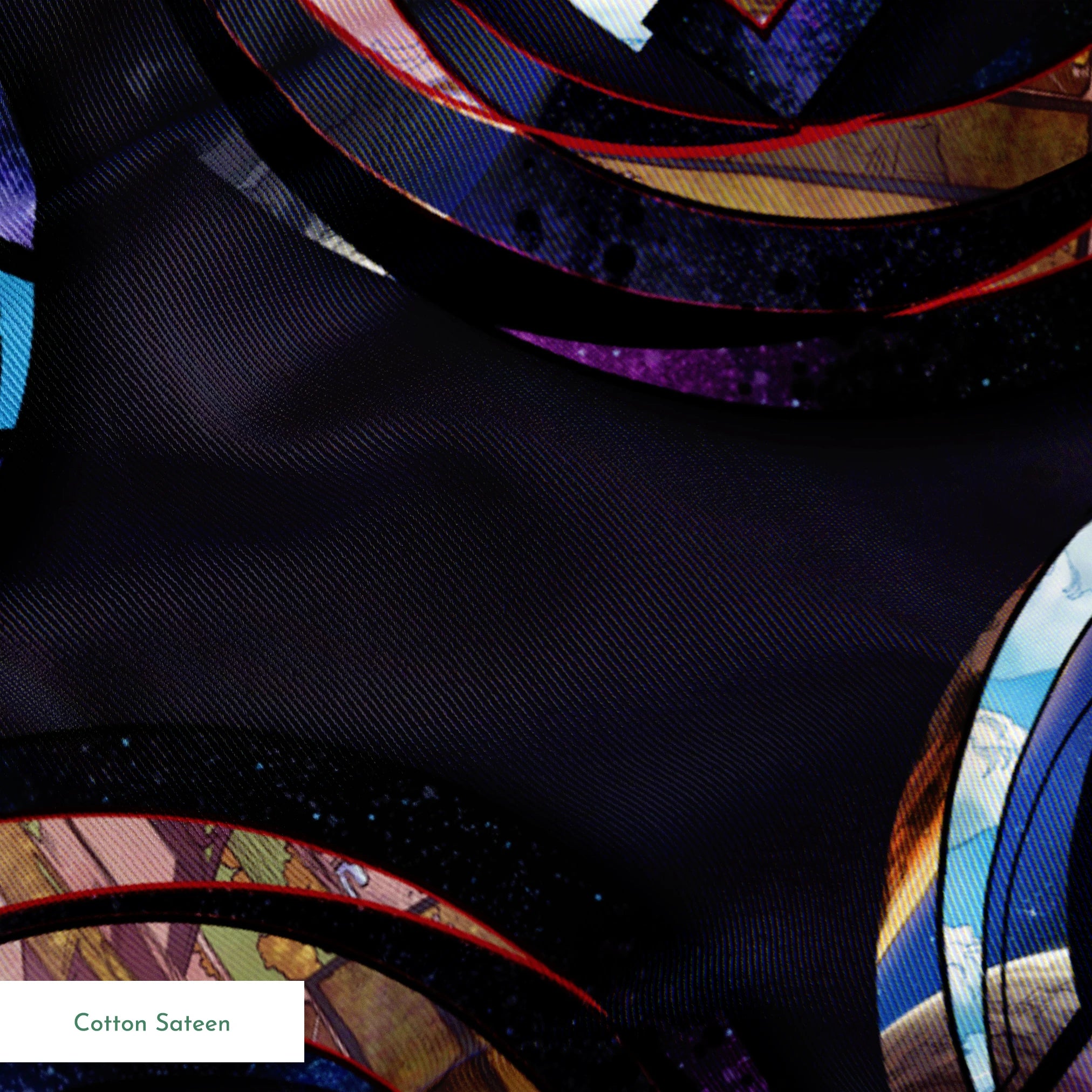 Colorful metallic Avengers logo pattern with iridescent purple and blue reflections on dark background springs sateen texture