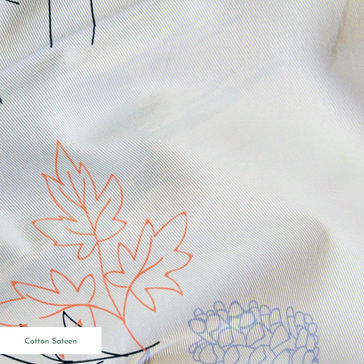 Delicate blue pattern featuring Frozen's Elsa and Anna surrounded by floral elements and dandelions on a light background springs sateen texture