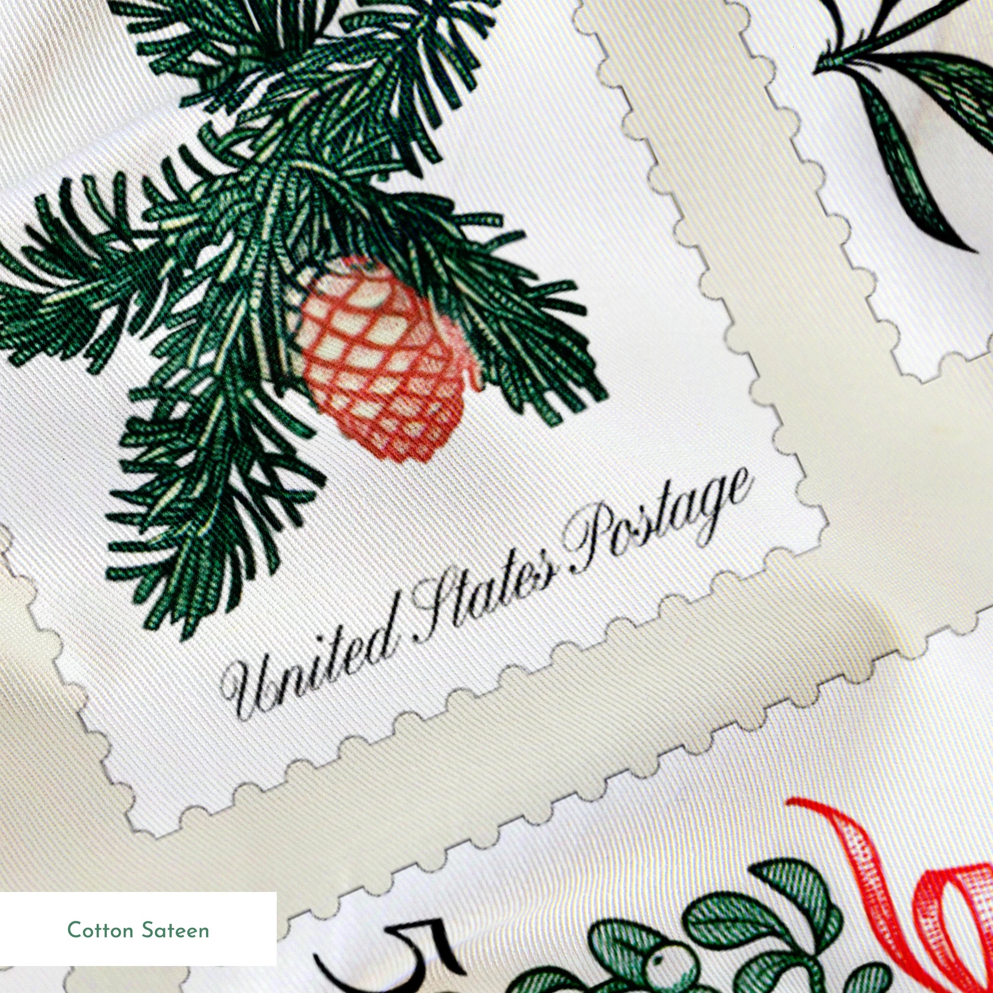 USPS Holiday Botanicals Stamp Collage on Cream Fabric