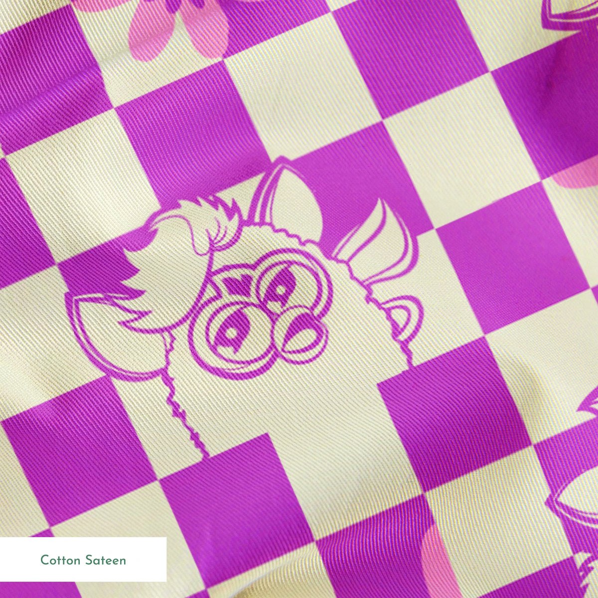Hasbro Furby Checkered Flowers on Purple Fabric