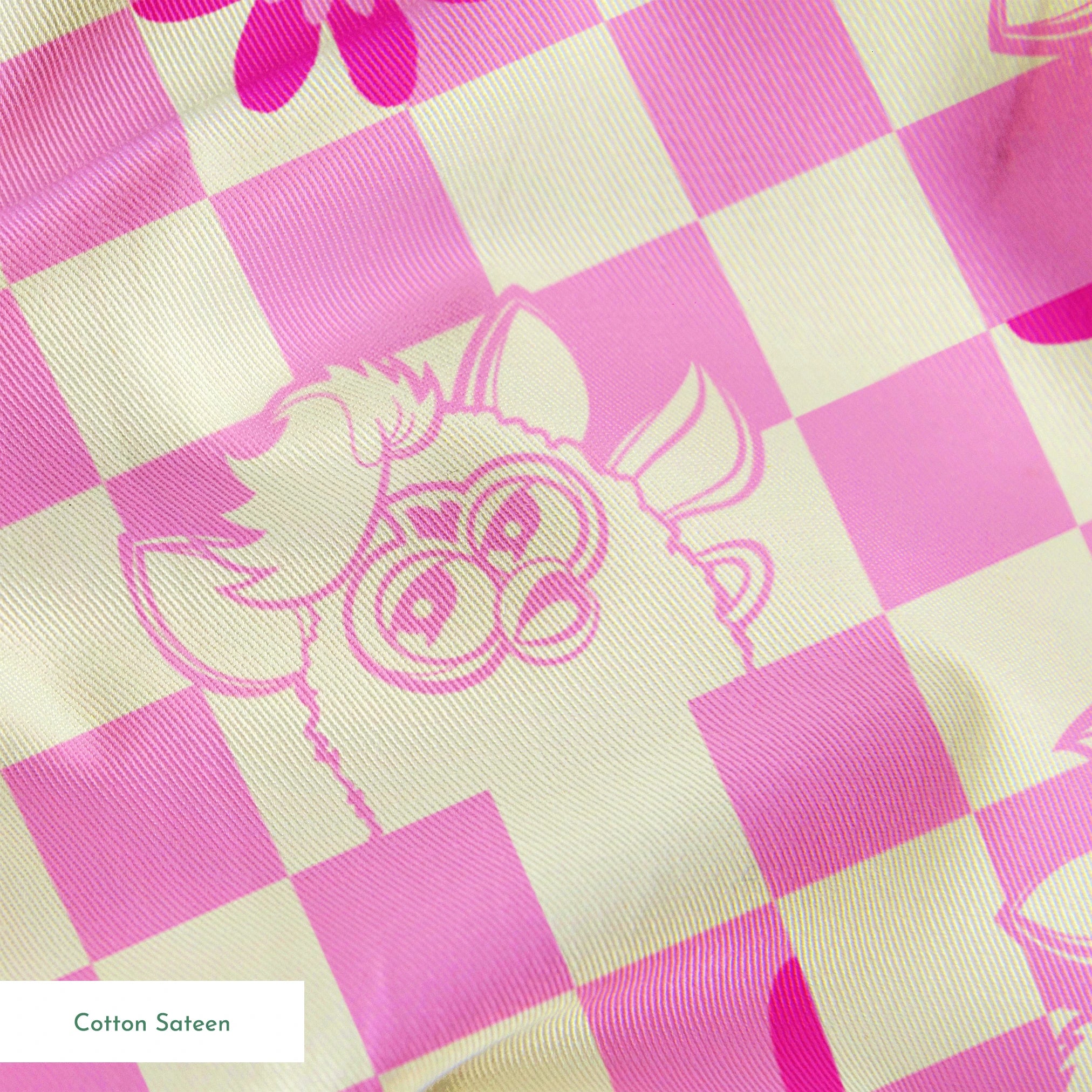 Hasbro Furby Checkered Flowers on Pink Fabric