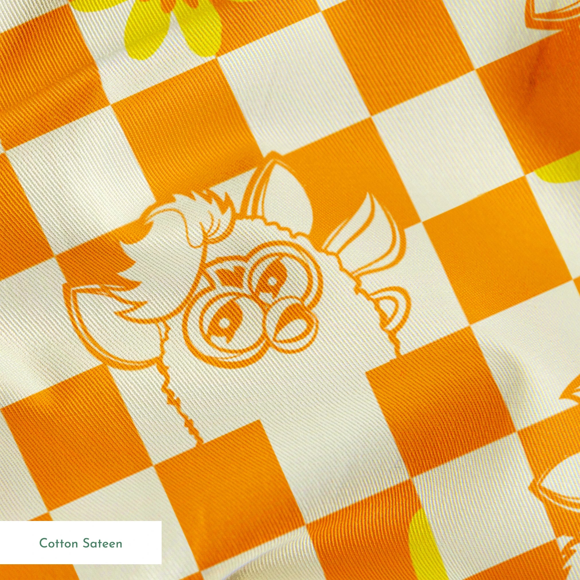 Hasbro Furby Checkered Flowers on Orange Fabric