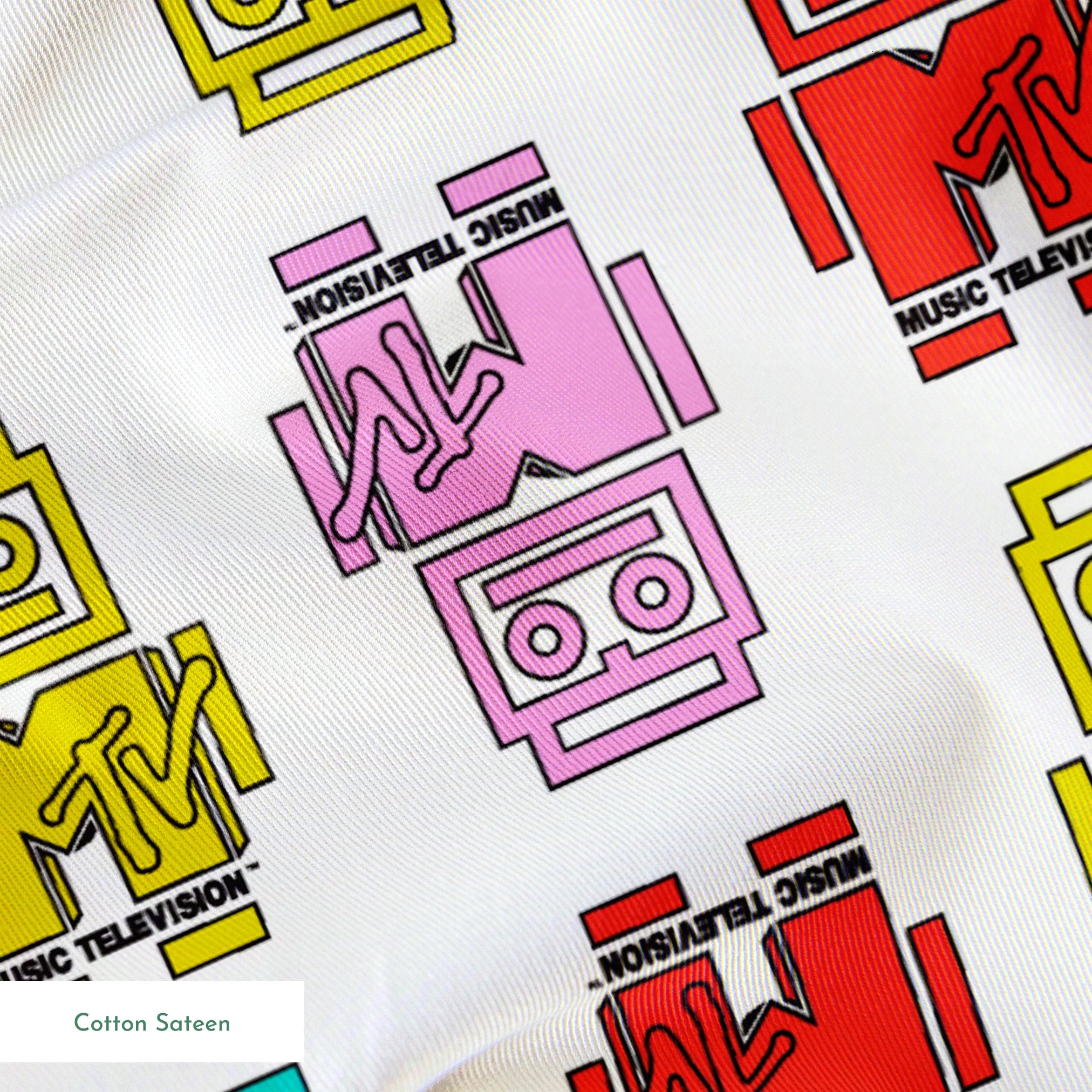 Paramount MTV Logo Robots on White Fabric