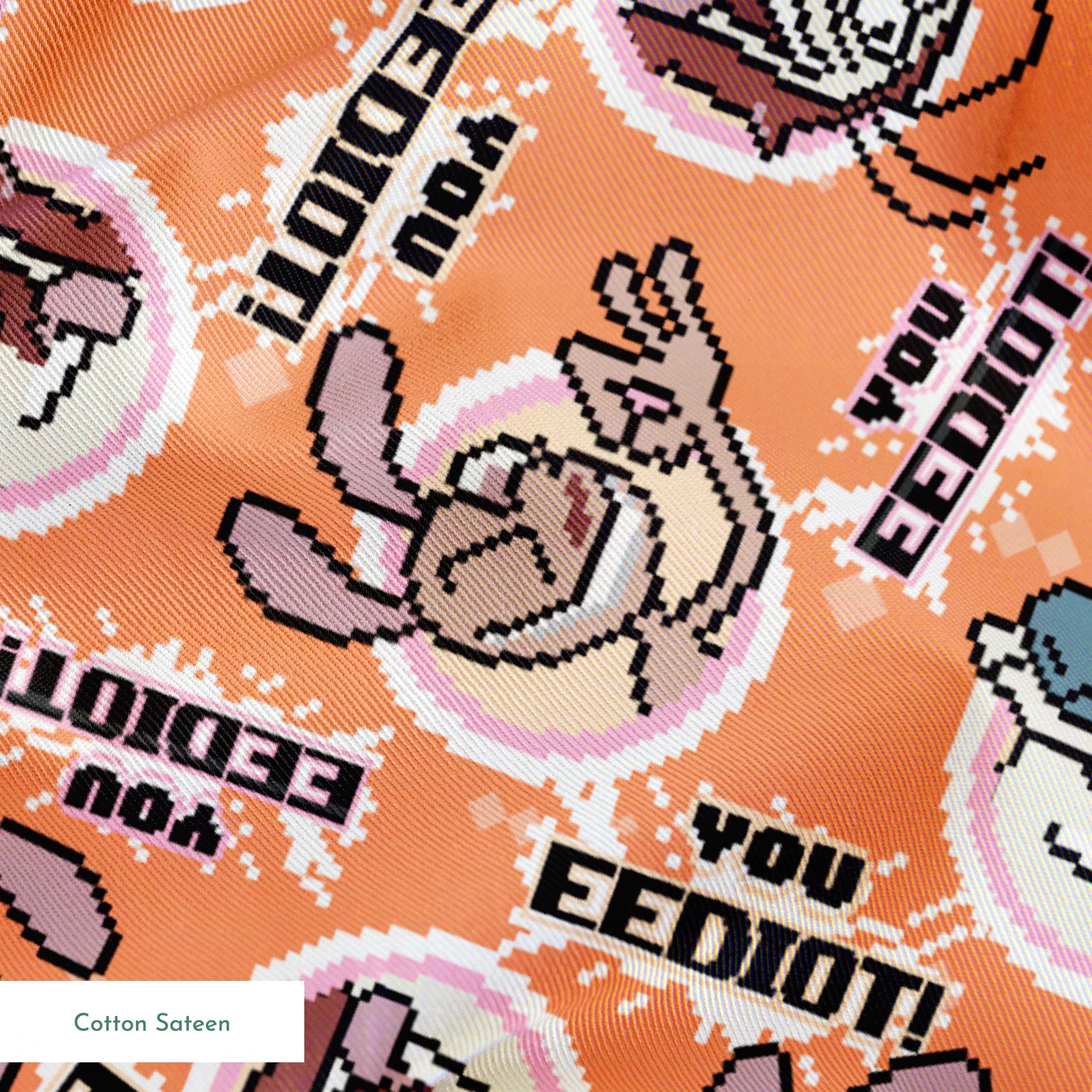 Ren & Stimpy EEDIOT! Pixels on Orange Fabric