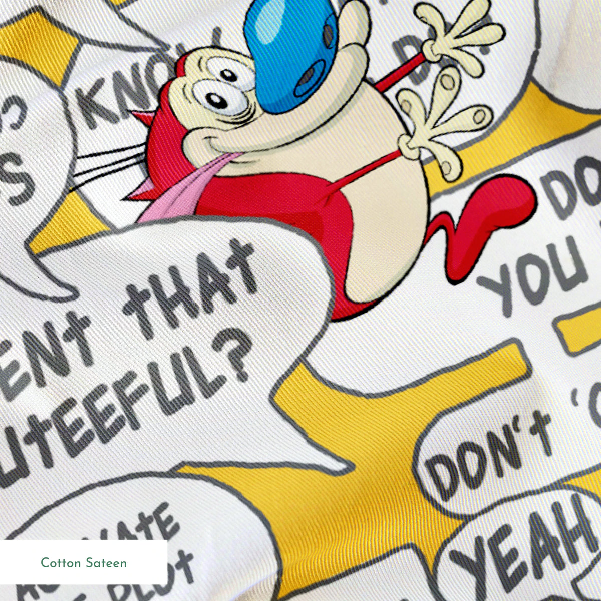 Ren & Stimpy Word Blurbs on Yellow Fabric