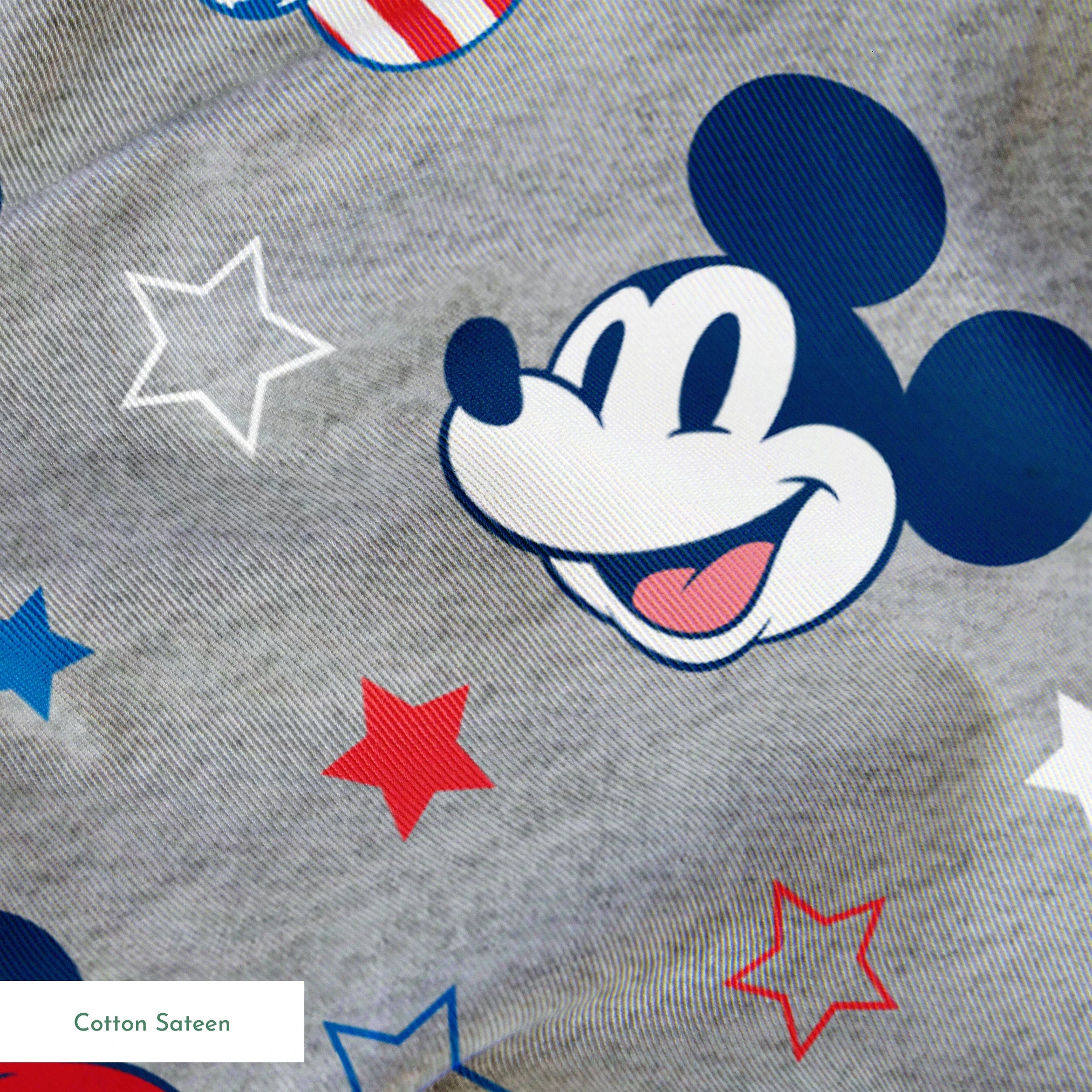 Disney Mickey and Minnie Patriotic Stars on Gray Fabric
