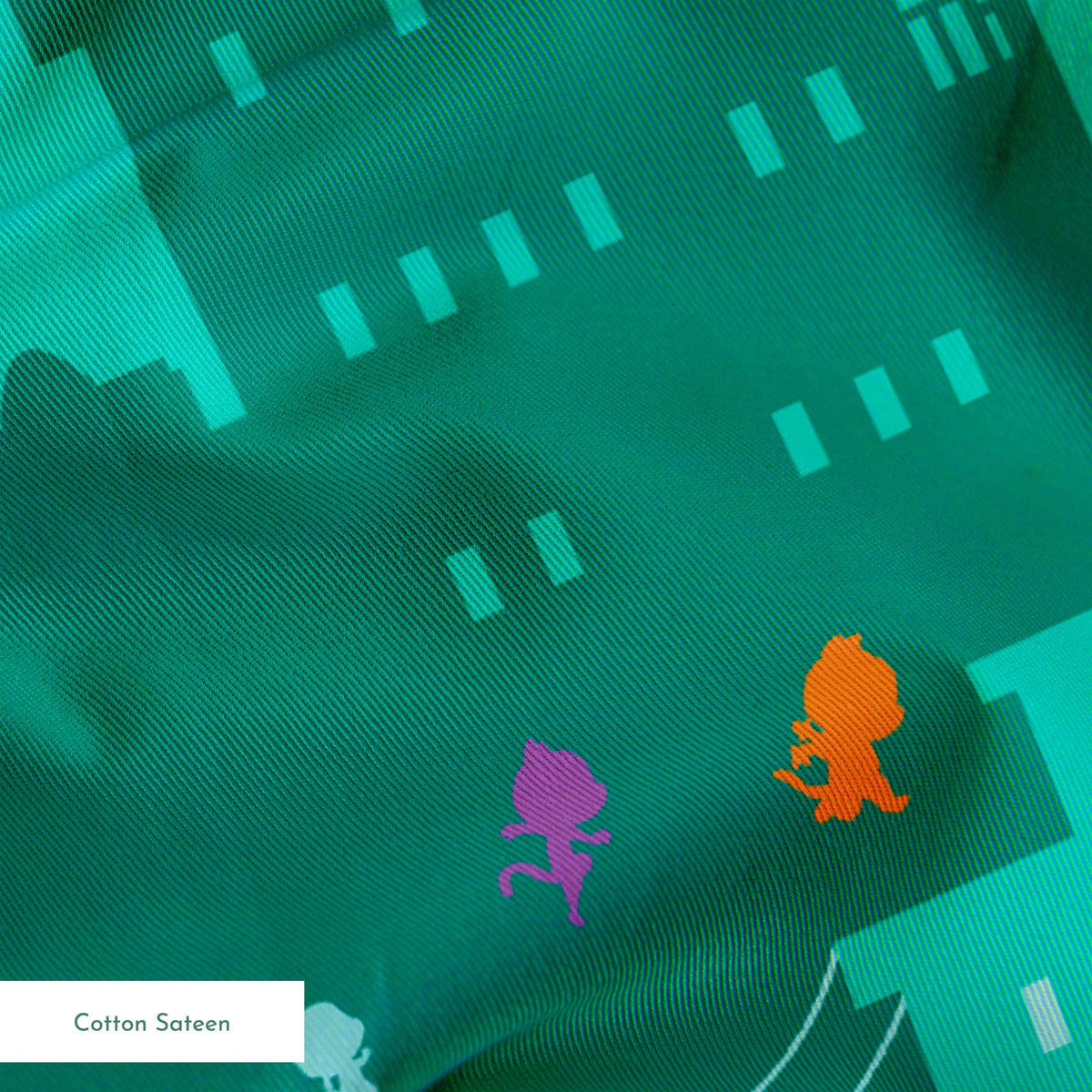 Disney Jr's. SuperKitties Super Skyline on Teal Fabric