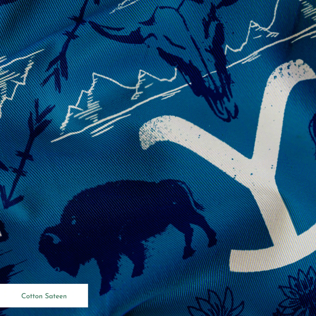 Paramount Yellowstone Bison Argyle on Blue Fabric