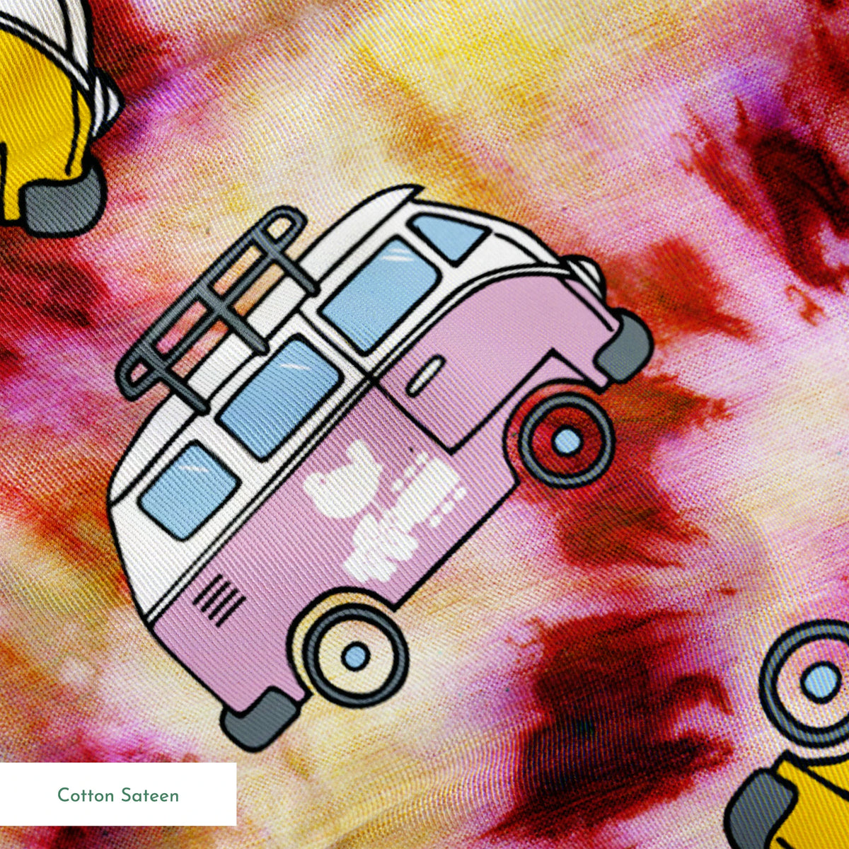Woodstock Tie-Dye Van on Rust Fabric