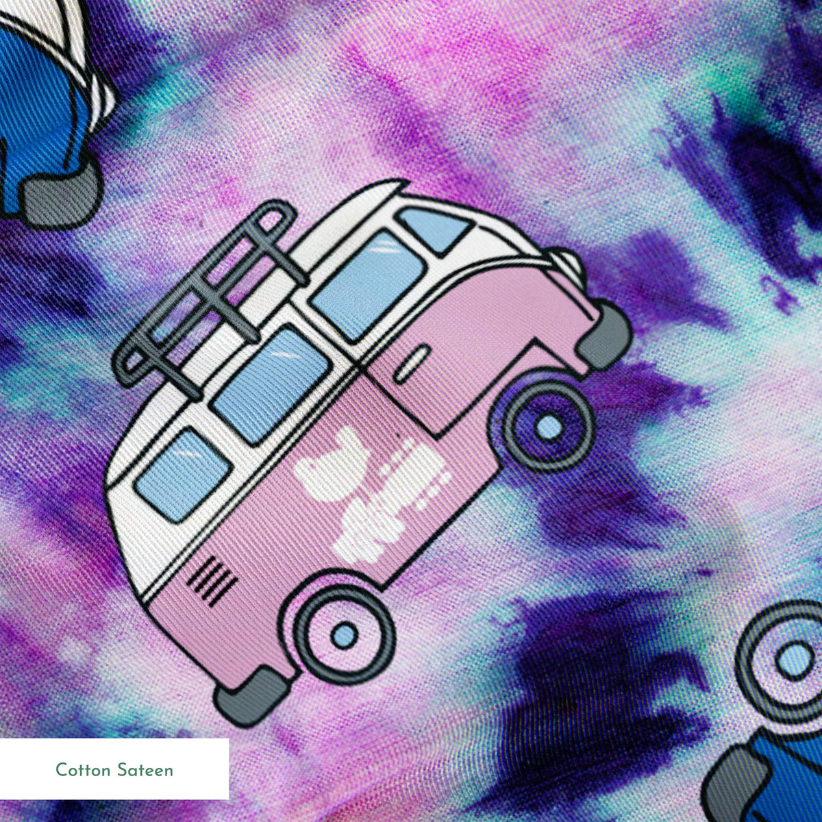 Woodstock Tie-Dye Van on Purple Fabric