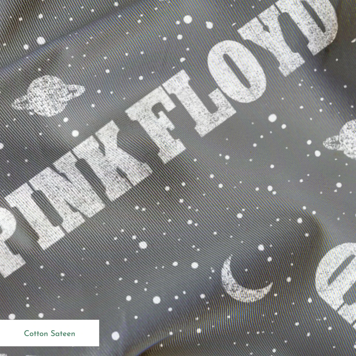 Pink Floyd Planets and Moons on Grey Fabric