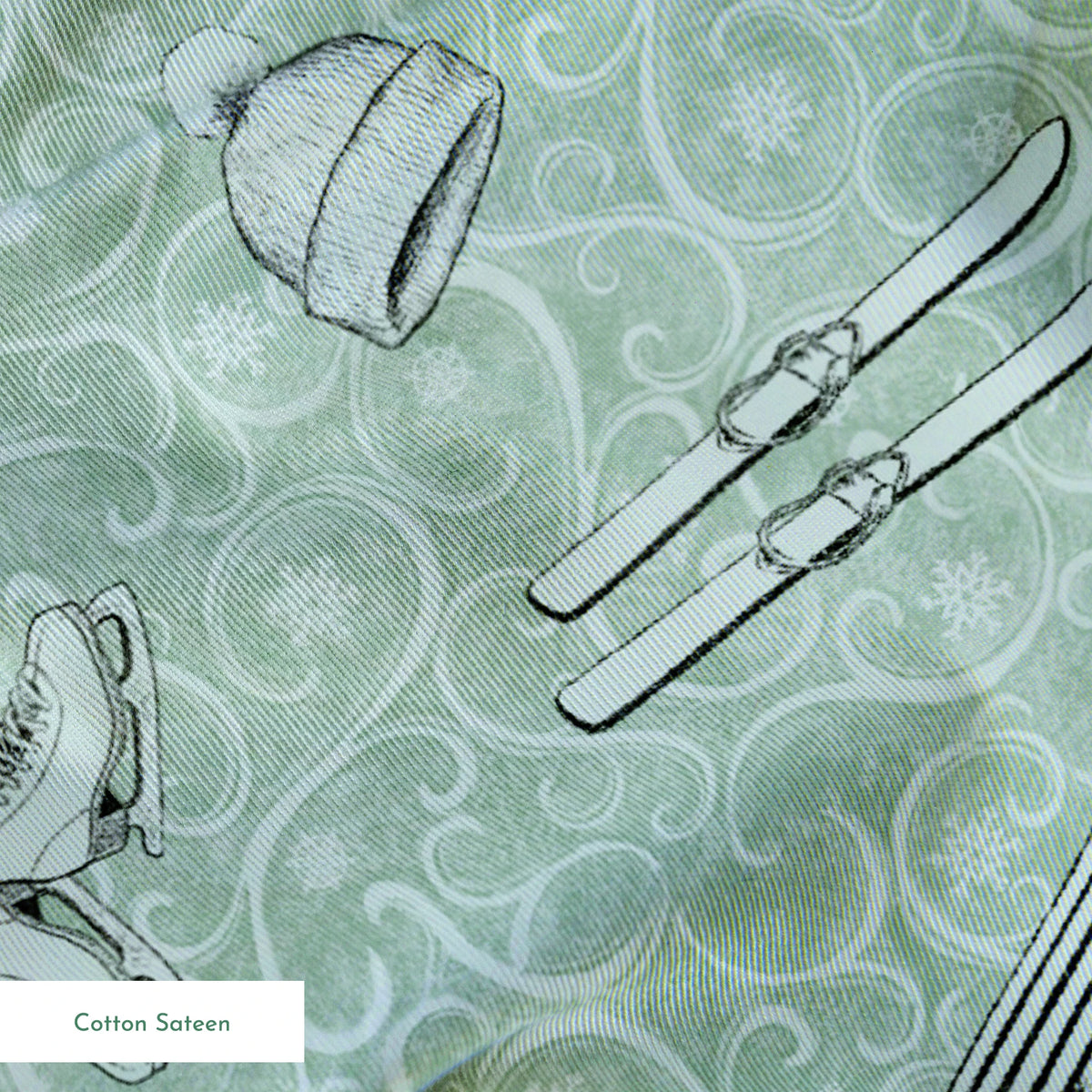 Saturday Evening Post Vintage Winter Fun on Light Green Fabric