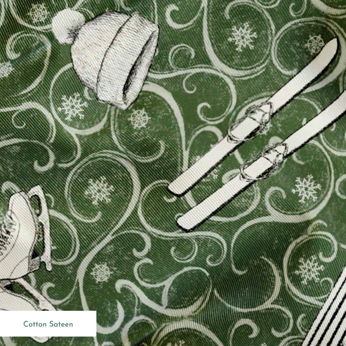Saturday Evening Post Vintage Winter Fun on Green Fabric