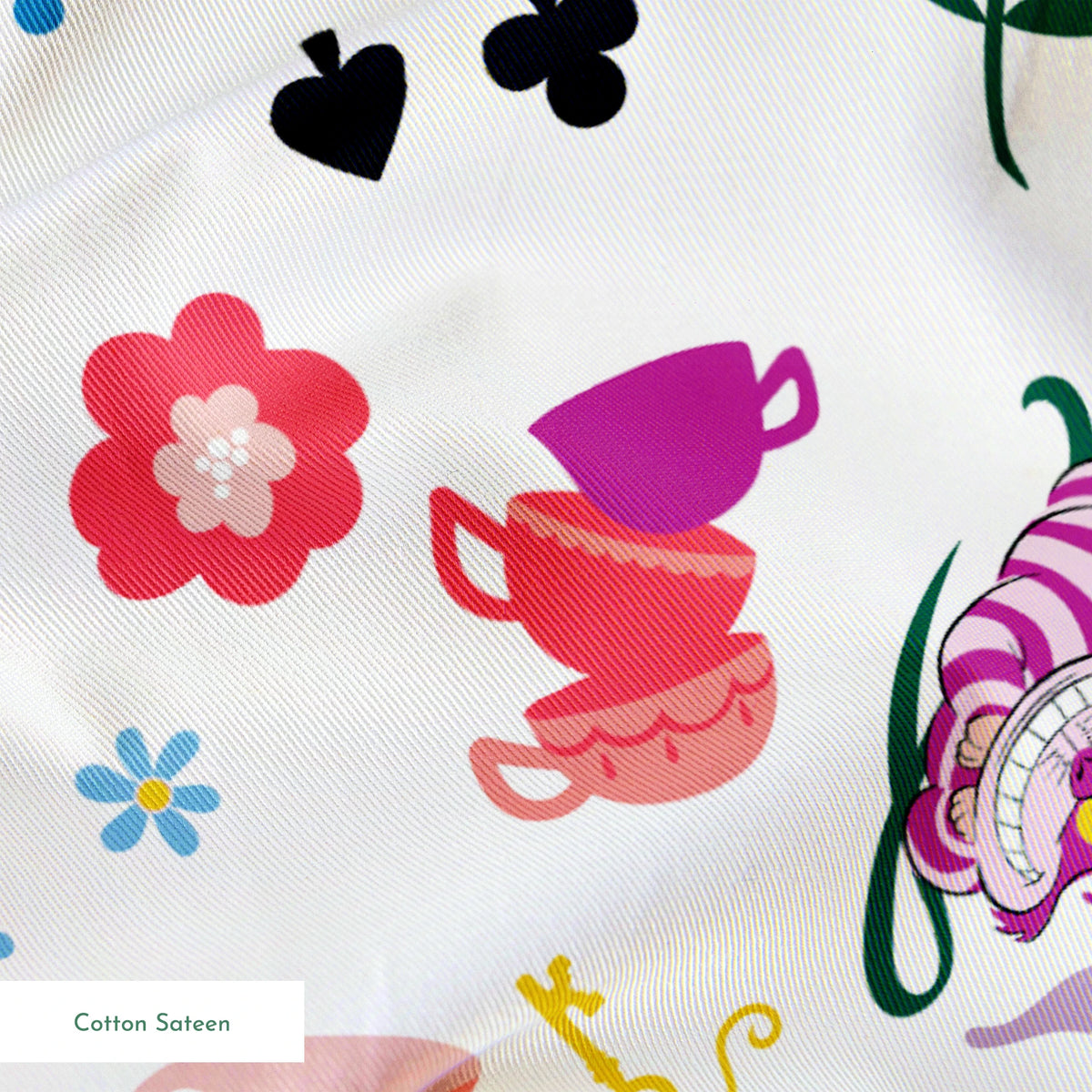 Disney Alice in Wonderland Wandering in Wonderland on White Fabric