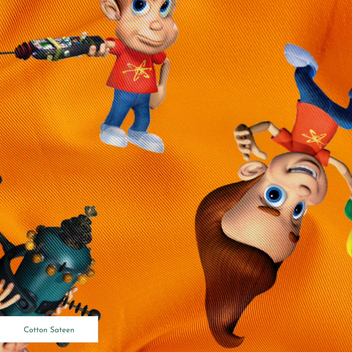 Paramount Jimmy Neutron Getting into Mischief on Orange Fabric