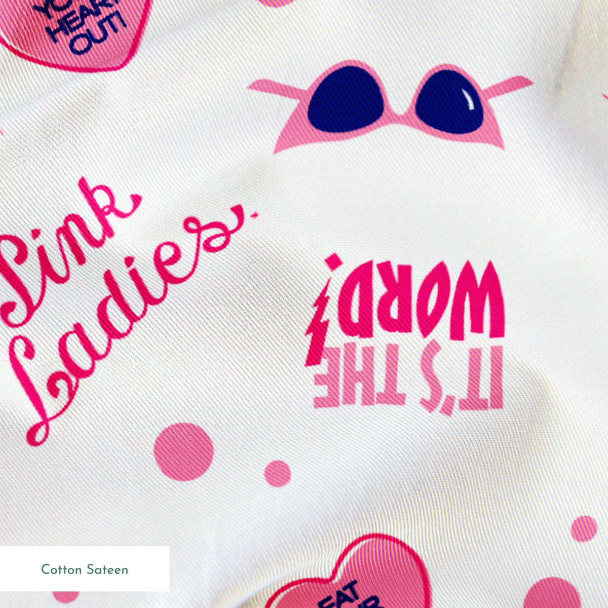 Paramount Grease Retro Pink Ladies Icons on White Fabric