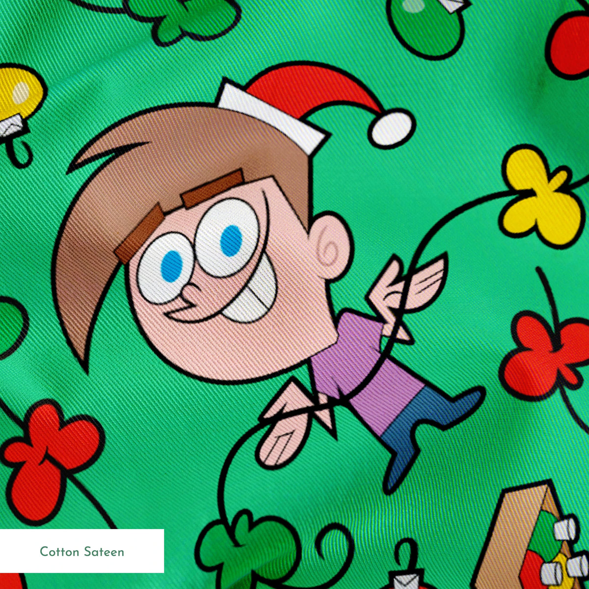Paramount Fairly OddParents Tree Trimmings on Green Fabric