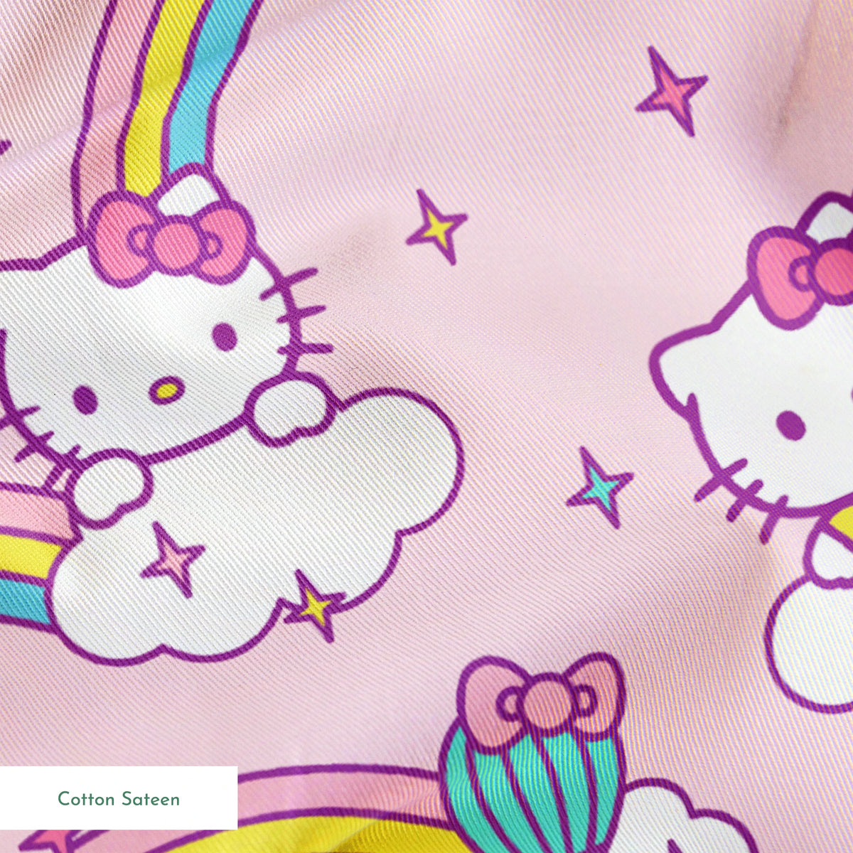 Hello Kitty® Rainbows & Clouds on Pink Fabric