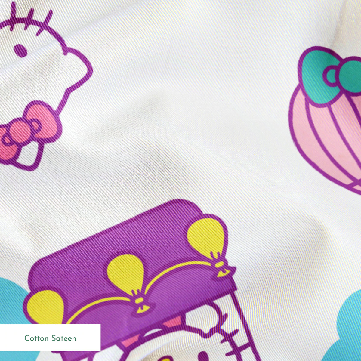 Hello Kitty® Hot Air Balloons on White Fabric
