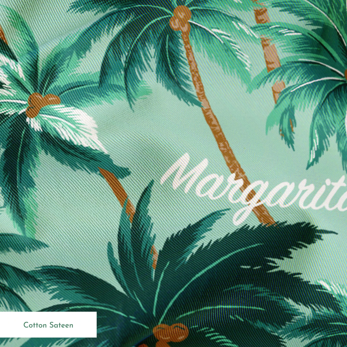 Margaritaville palm tree pattern on mint green background, tropical design with repeated dark green palms