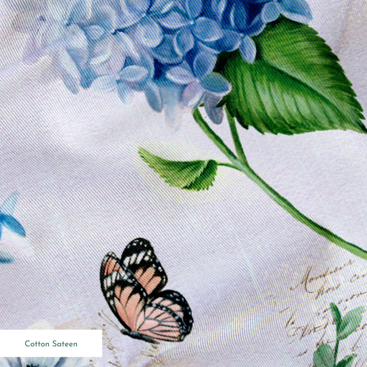 Danielle Murray Hydrangeas and Hummingbirds on Purple Fabric