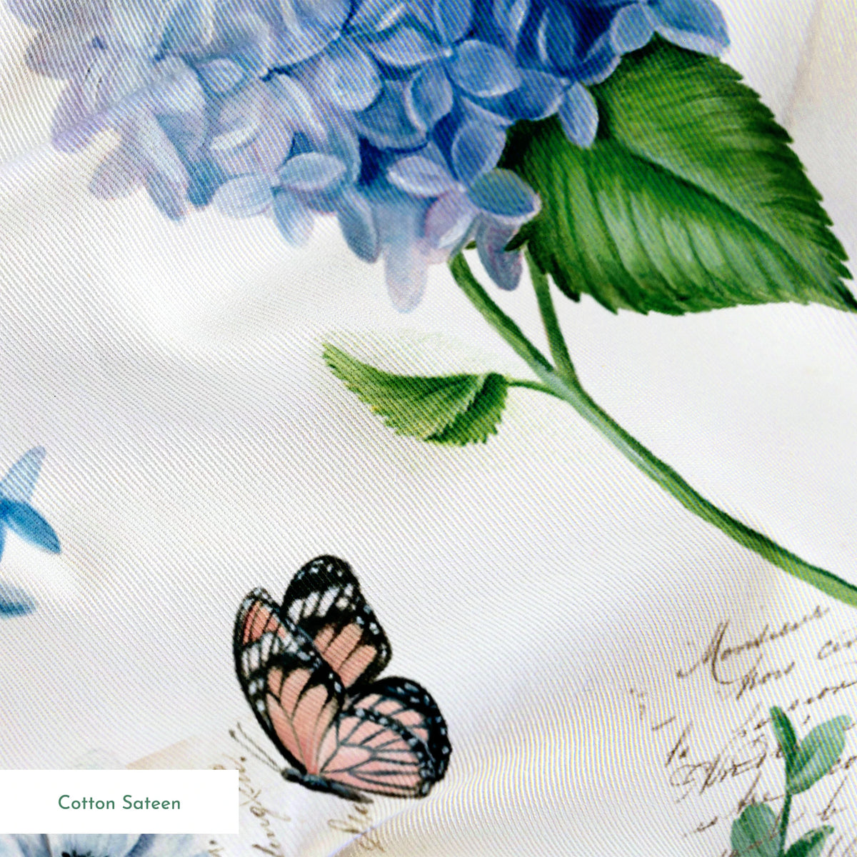 Danielle Murray Blue Florals and Butterflies on White Fabric