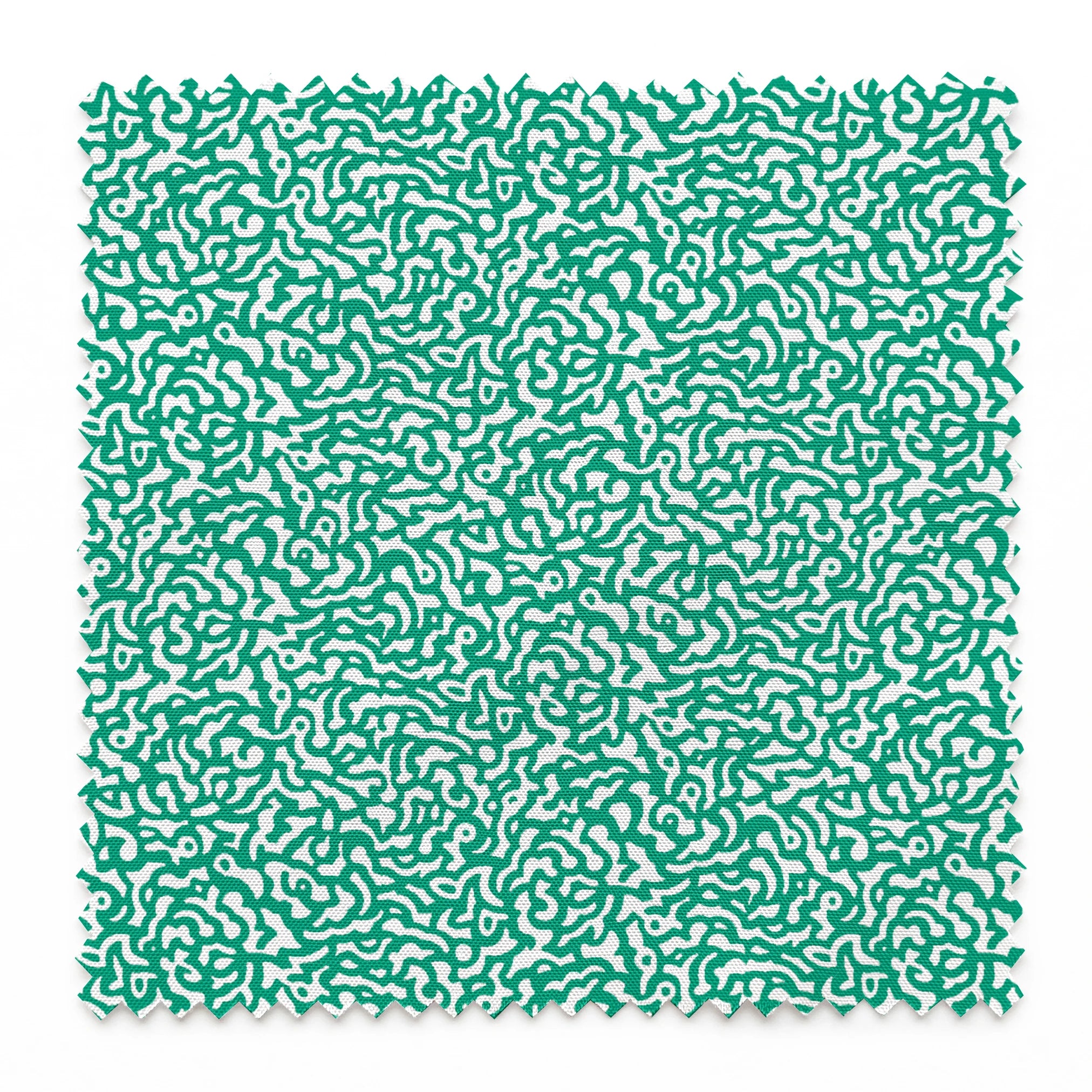Abstract green and white pattern with organic swirling lines resembling coral or brain-like formations springs swatch pinked