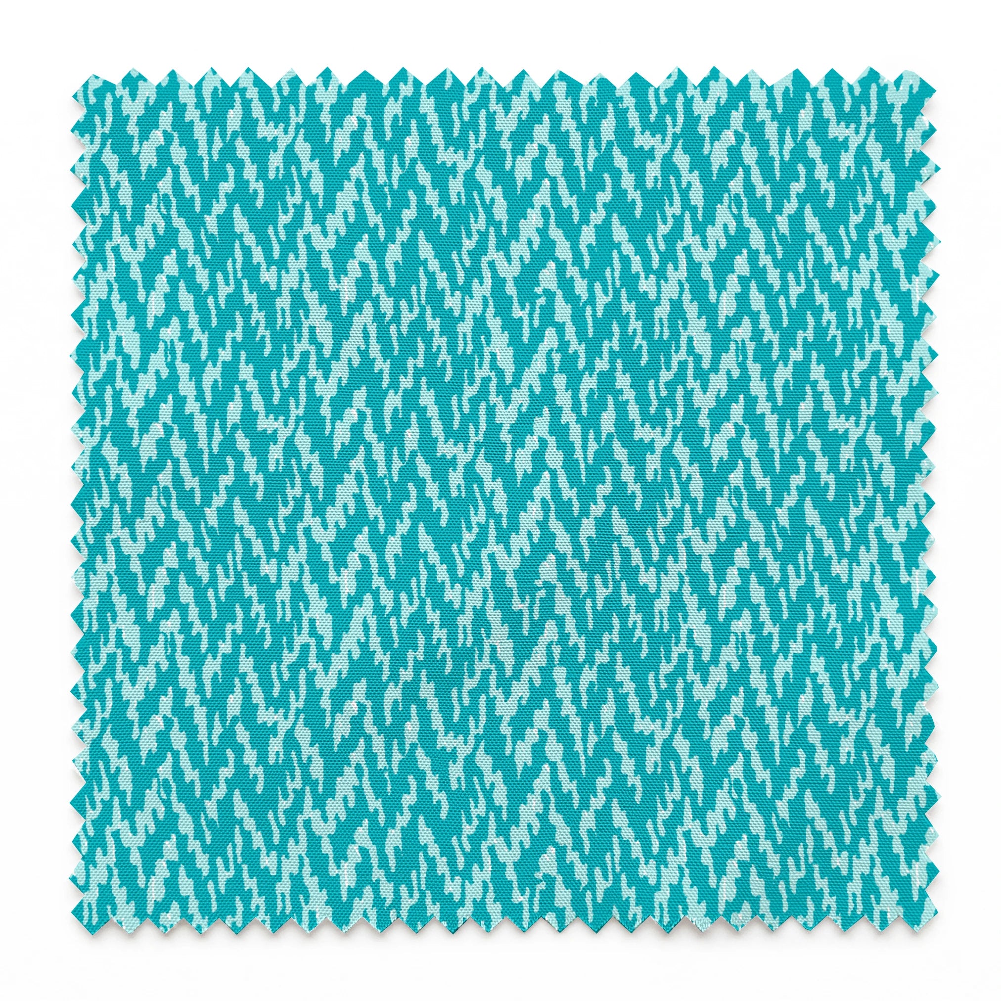 Turquoise and light blue abstract pattern with irregular vertical brush-like streaks springs swatch pinked