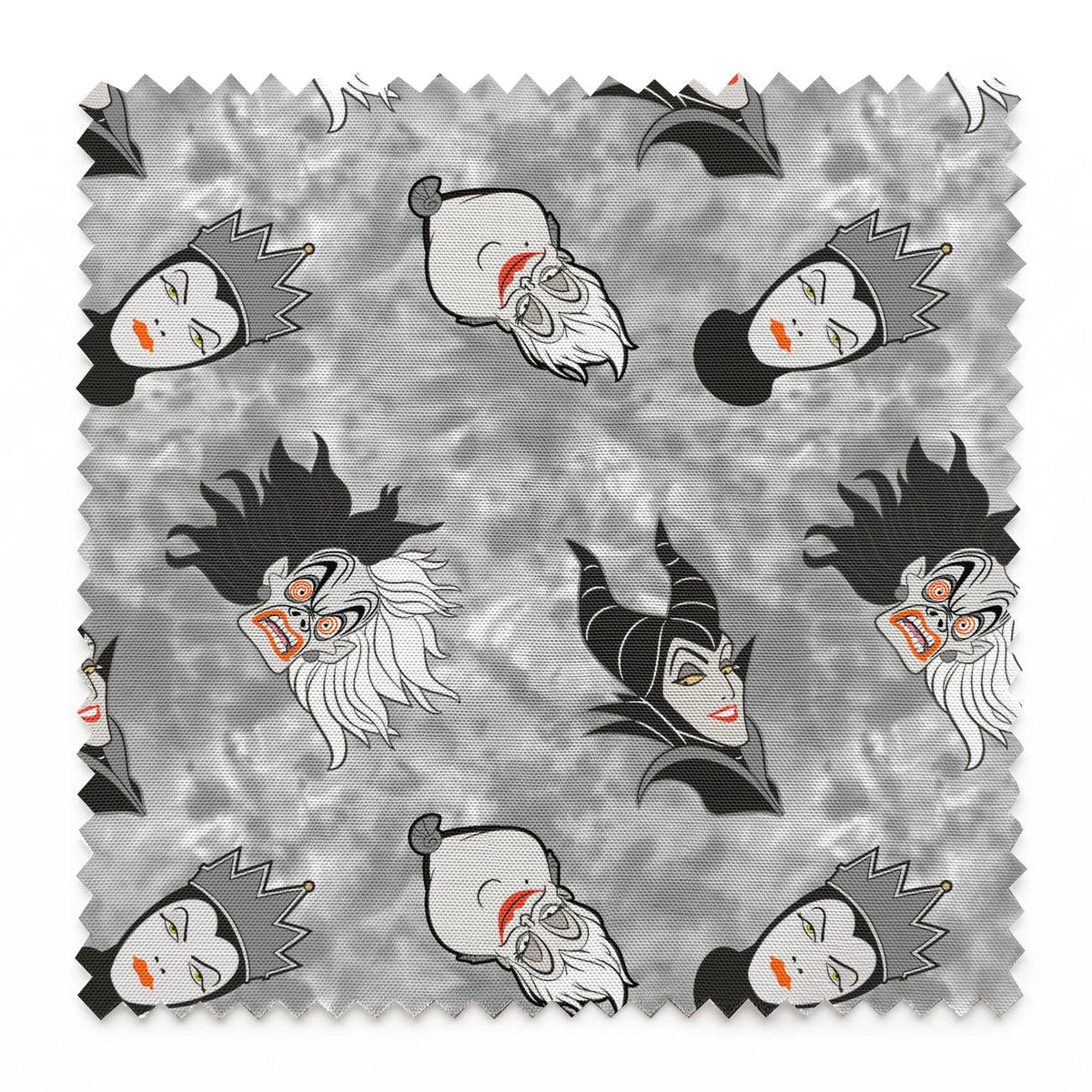 Disney villain pattern on gray background springs swatch pinked