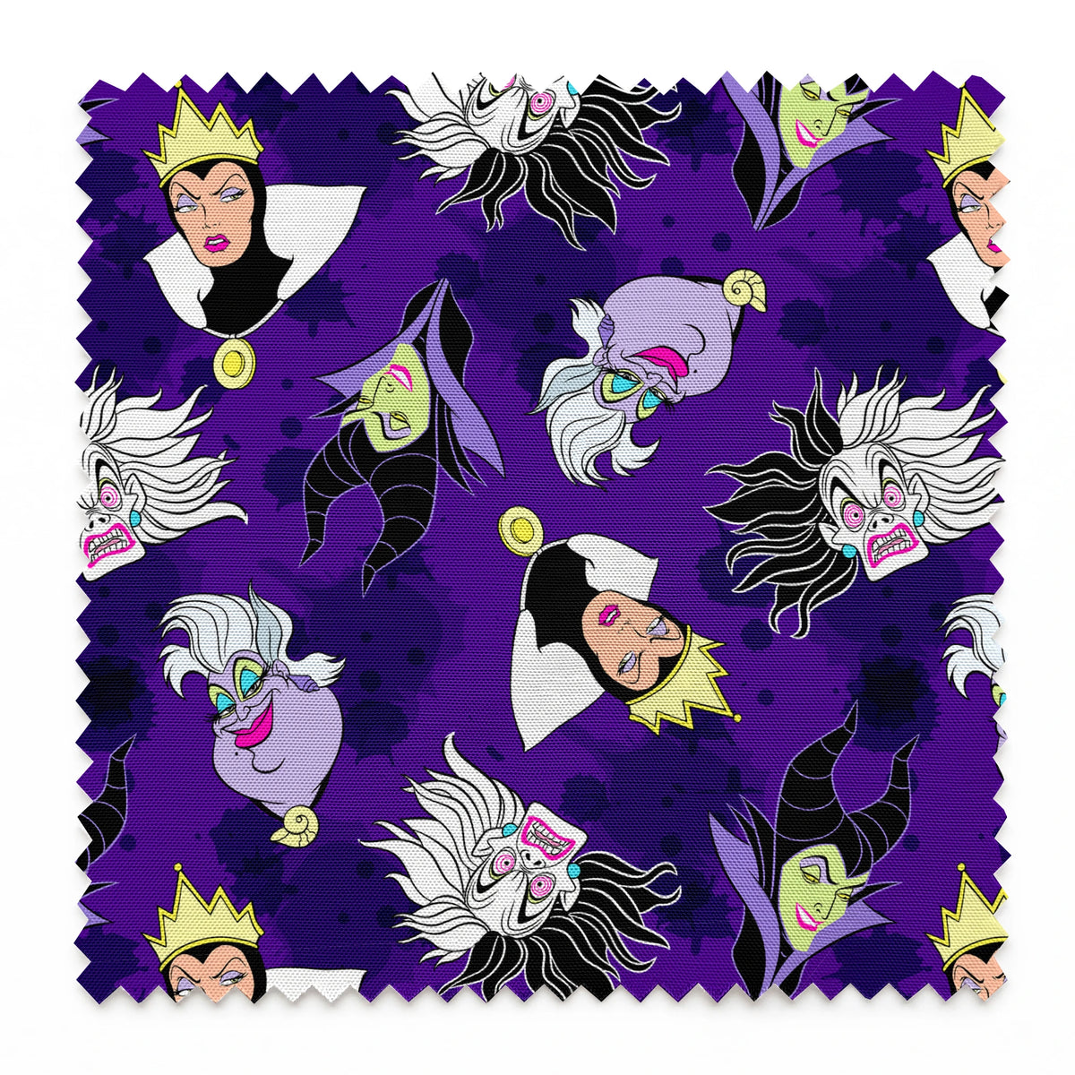 Disney villain pattern on purple background springs swatch pinked