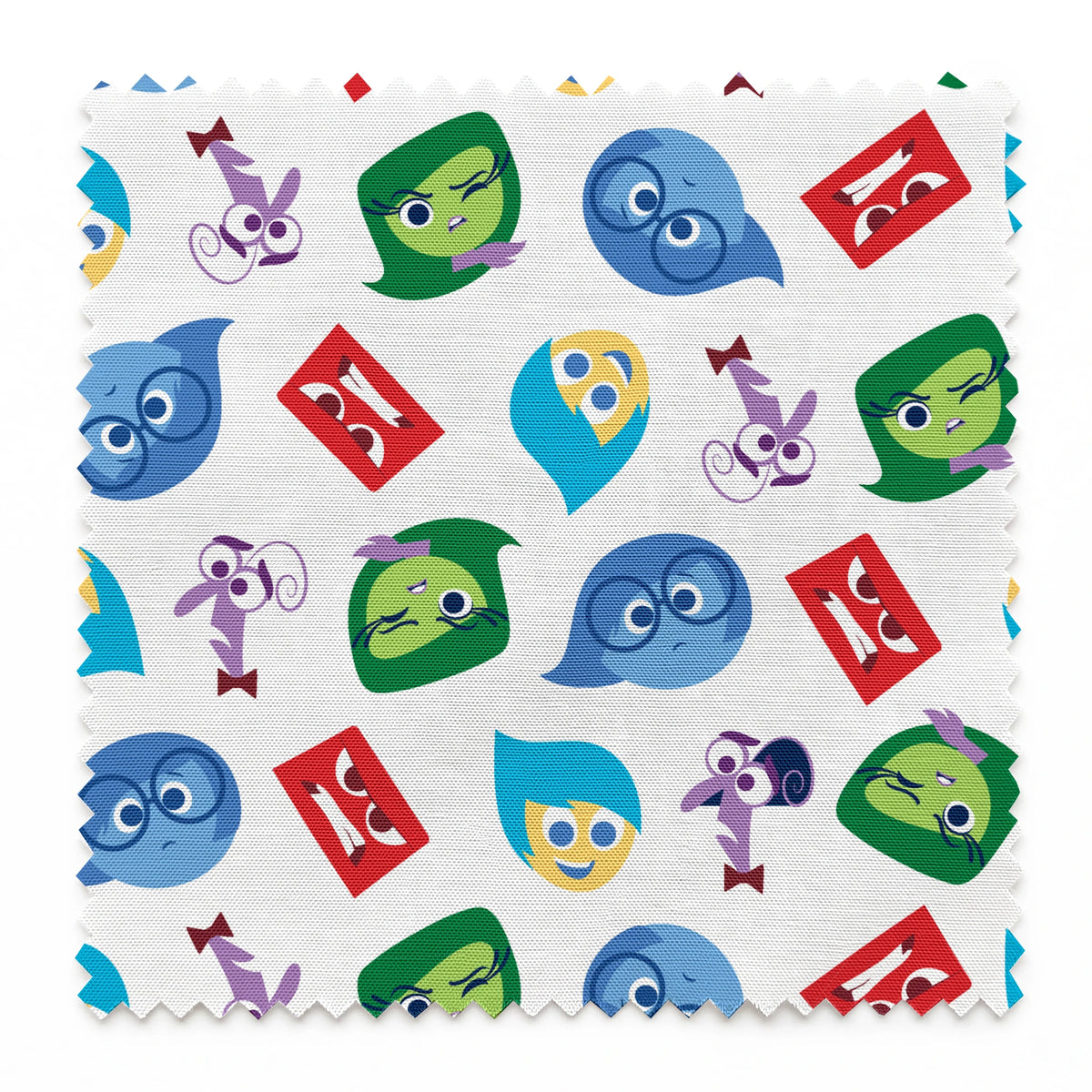Colorful pattern of Inside Out characters - Joy, Sadness, Anger, Disgust, and Fear springs swatch pinked